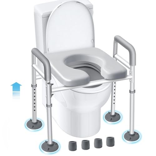 Eosprim Toilet Seat Risers for Seniors Elongated Raised Toilet Seat with Handles Toilet Safety Frames Rails for Elderly and Handicap Elevated Shower Commode Chair with Arms Toilet Lift Grab Bar